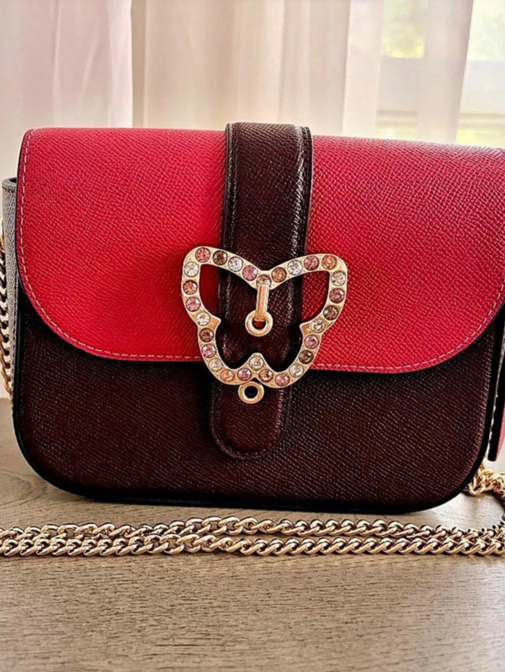 Coach Gemma Crossbody With Butterfly Buckle Brown & Pink